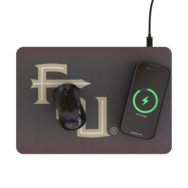 Florida State University Seminoles Athletic Wordmark Linen 15-Watt Wireless Charger and Mouse Pad Lifestyle.Jpg