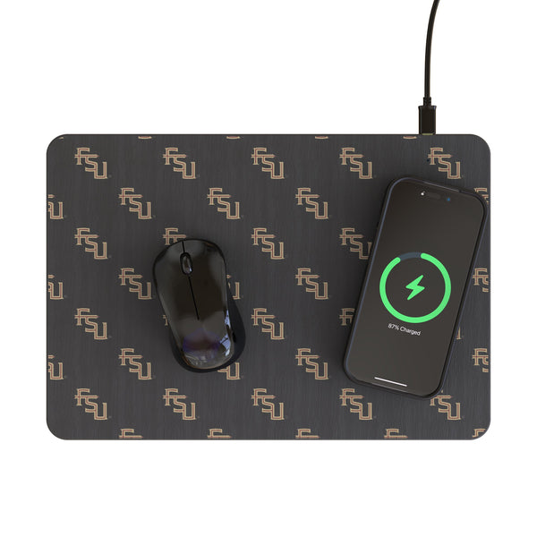 Florida State University Seminoles Fashion Pattern 15-Watt Wireless Charger and Mouse Pad Lifestyle.Jpg