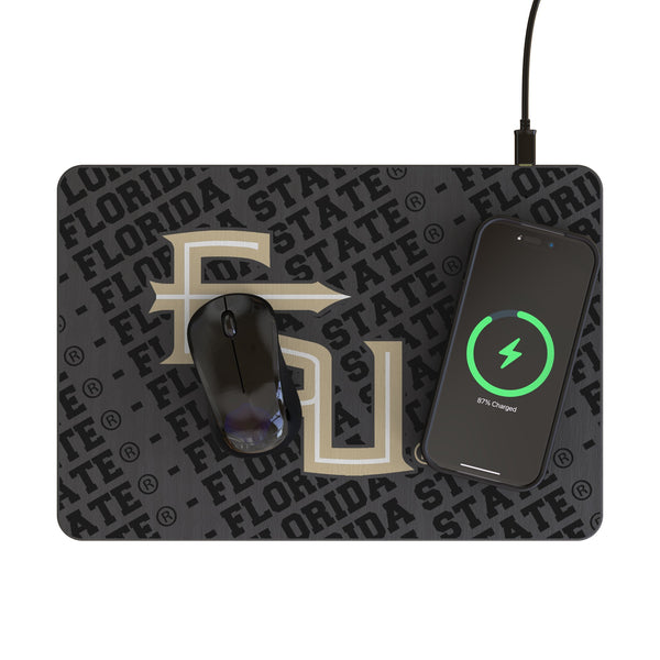 Florida State University Seminoles Athletic Wordmark Monocolor Tilt 15-Watt Wireless Charger and Mouse Pad Lifestyle.Jpg