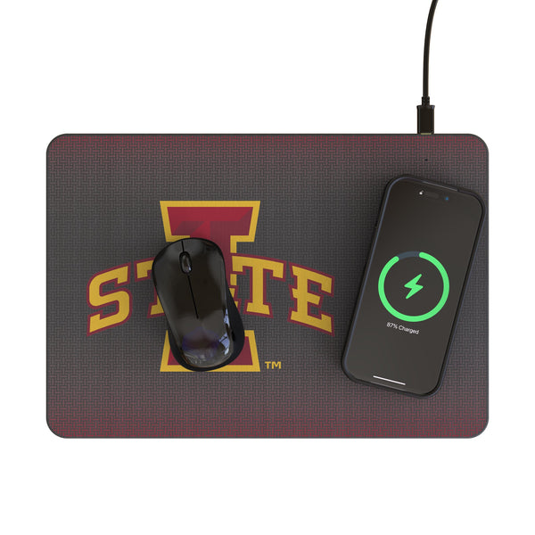 Iowa State University Cyclones Linen 15-Watt Wireless Charger and Mouse Pad Lifestyle.Jpg