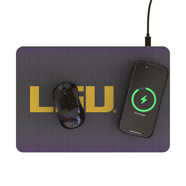 Louisiana State University Tigers Linen 15-Watt Wireless Charger and Mouse Pad Lifestyle.Jpg