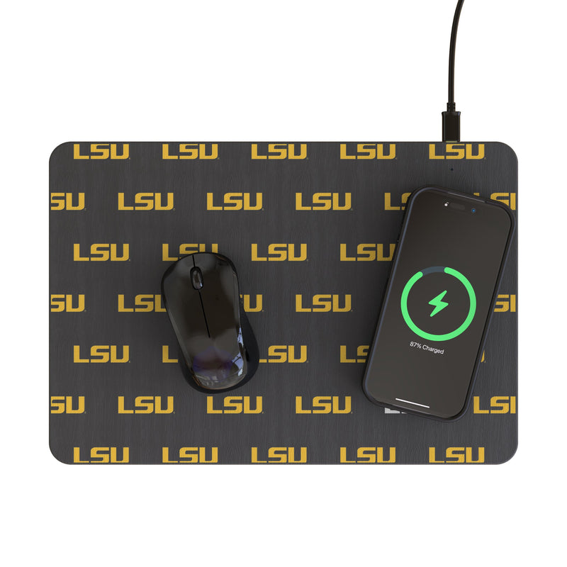 Louisiana State University Tigers Fashion Pattern 15-Watt Wireless Charger and Mouse Pad Lifestyle.Jpg