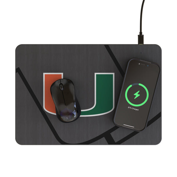 University of Miami Hurricanes Monocolor Tilt 15-Watt Wireless Charger and Mouse Pad Lifestyle.Jpg