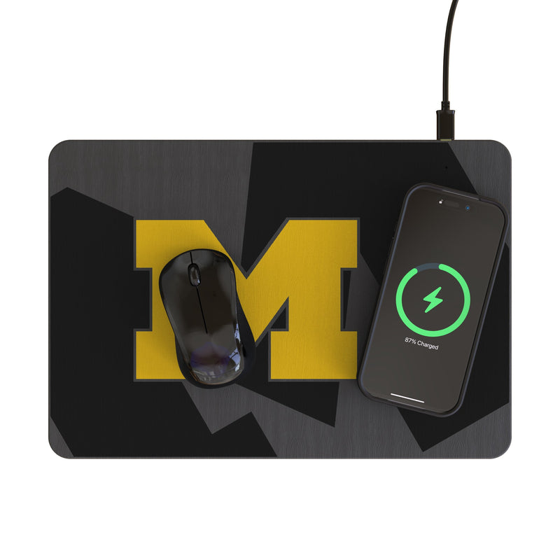 University of Michigan Wolverines Monocolor Tilt 15-Watt Wireless Charger and Mouse Pad Lifestyle.Jpg