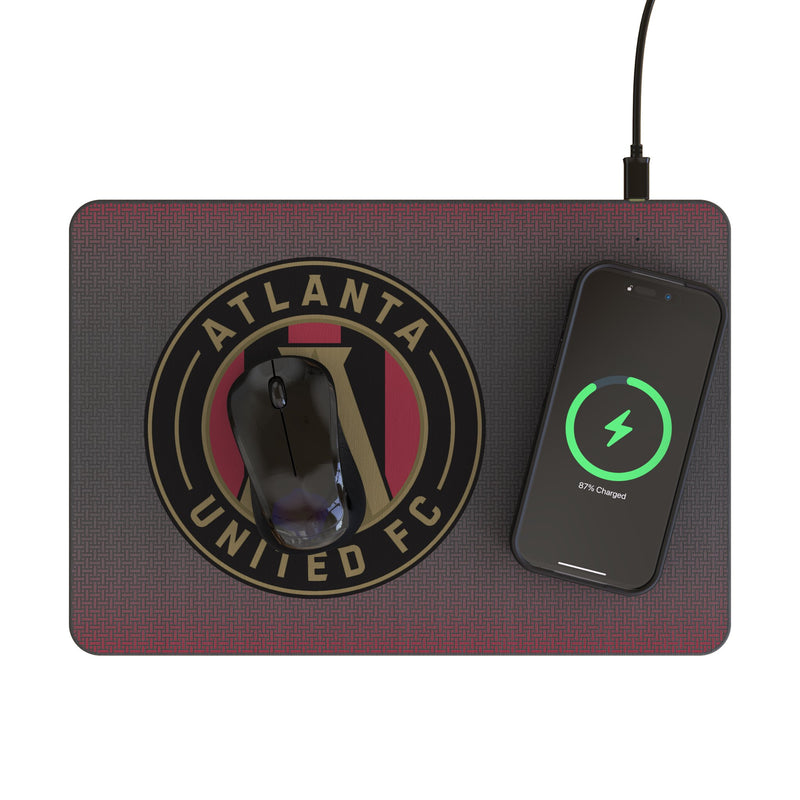 Atlanta United FC Linen 15-Watt Wireless Charger and Mouse Pad Lifestyle.Jpg