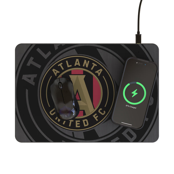 Atlanta United FC Monocolor Tilt 15-Watt Wireless Charger and Mouse Pad Lifestyle.Jpg