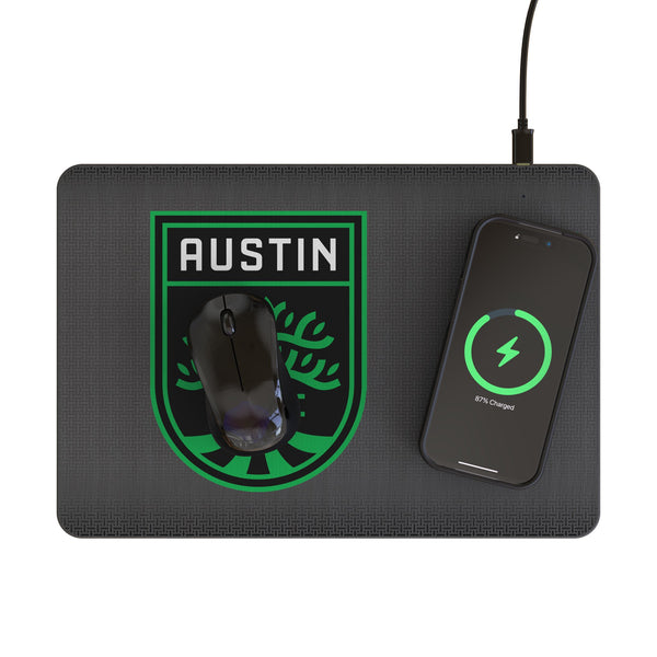 Austin FC Linen 15-Watt Wireless Charger and Mouse Pad Lifestyle.Jpg
