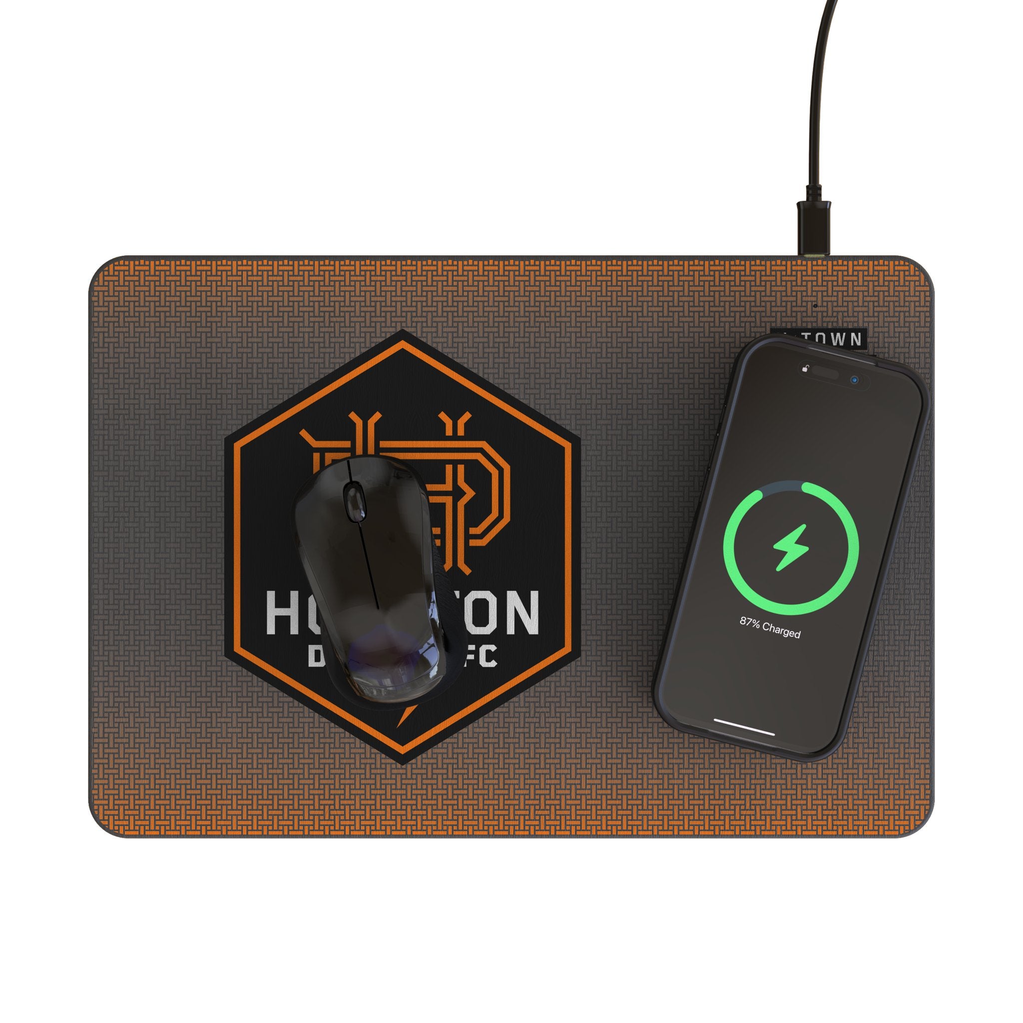 Houston Dynamo Linen 15-Watt Wireless Charger and Mouse Pad Lifestyle.Jpg