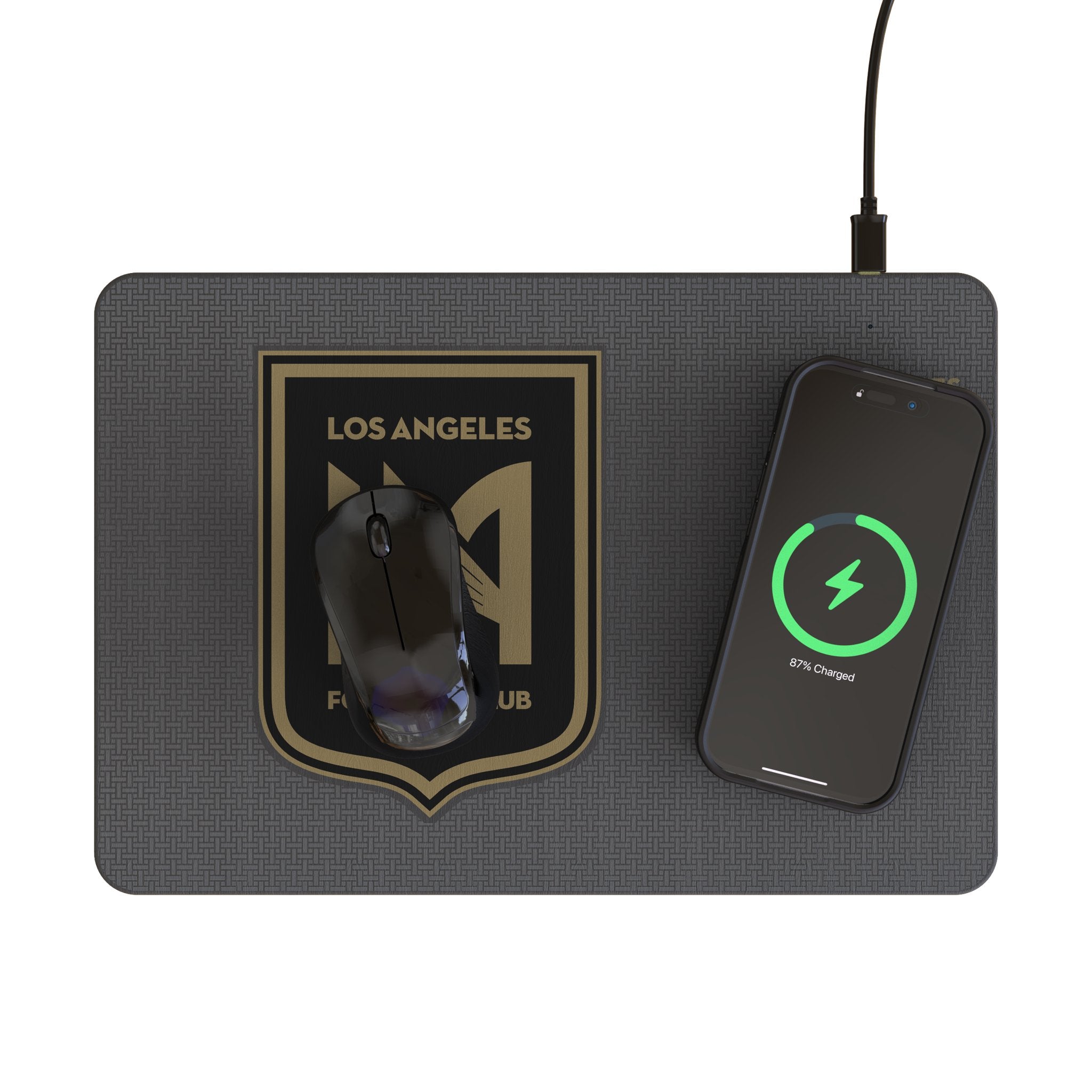 Los Angeles Football Club Linen 15-Watt Wireless Charger and Mouse Pad Lifestyle.Jpg