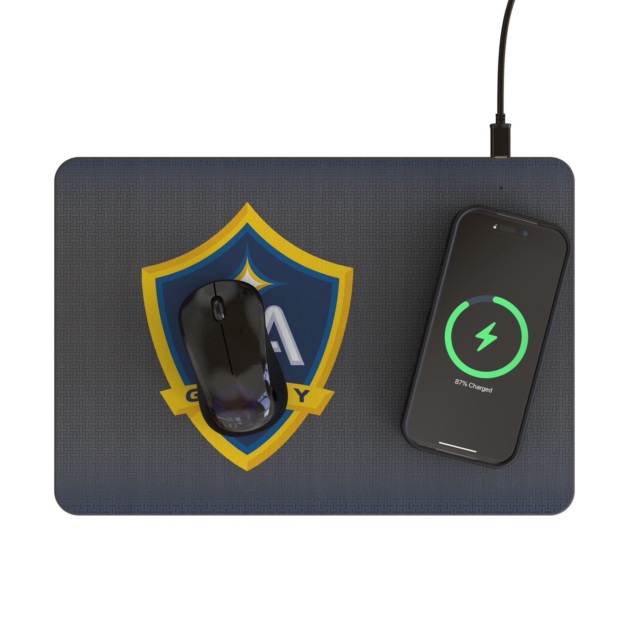 LA Galaxy Linen 15-Watt Wireless Charger and Mouse Pad Lifestyle.Jpg