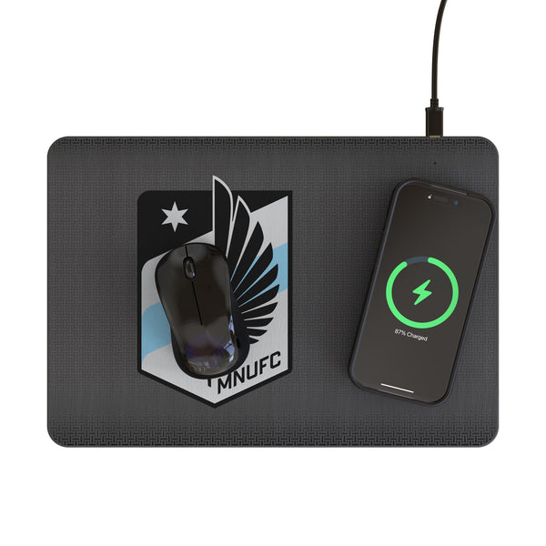 Minnesota United FC Linen 15-Watt Wireless Charger and Mouse Pad Lifestyle.Jpg