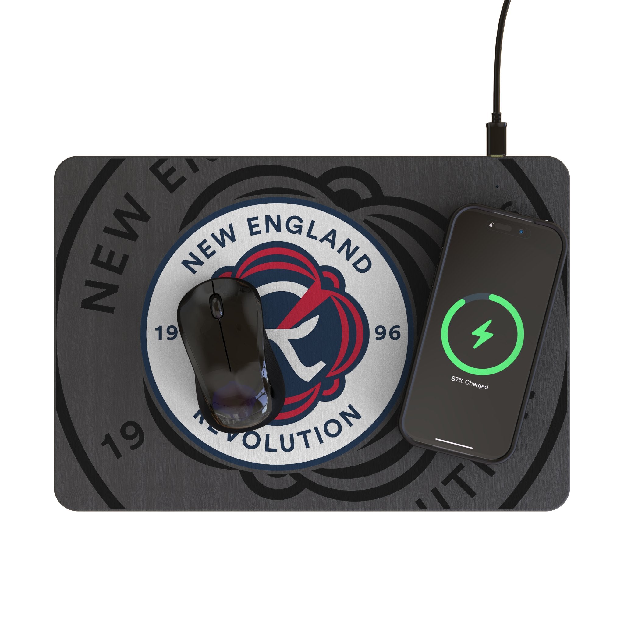 New England Revolution Monocolor Tilt 15-Watt Wireless Charger and Mouse Pad Lifestyle.Jpg