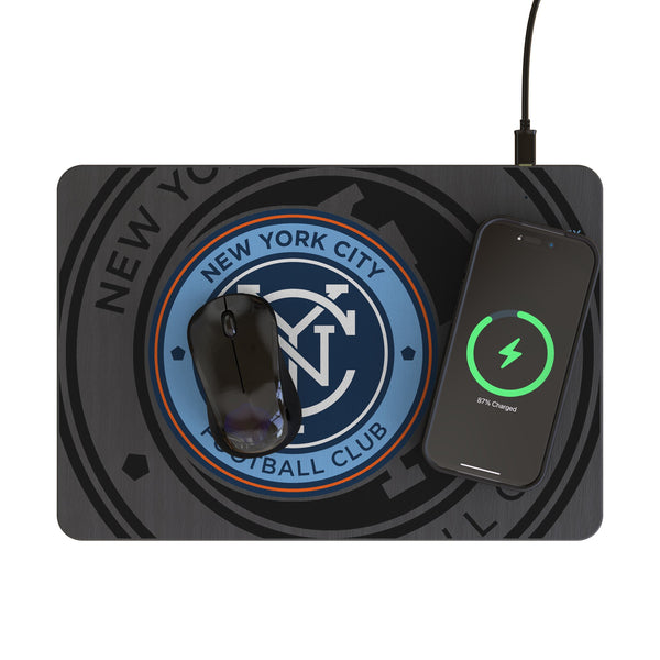 New York City FC Monocolor Tilt 15-Watt Wireless Charger and Mouse Pad Lifestyle.Jpg