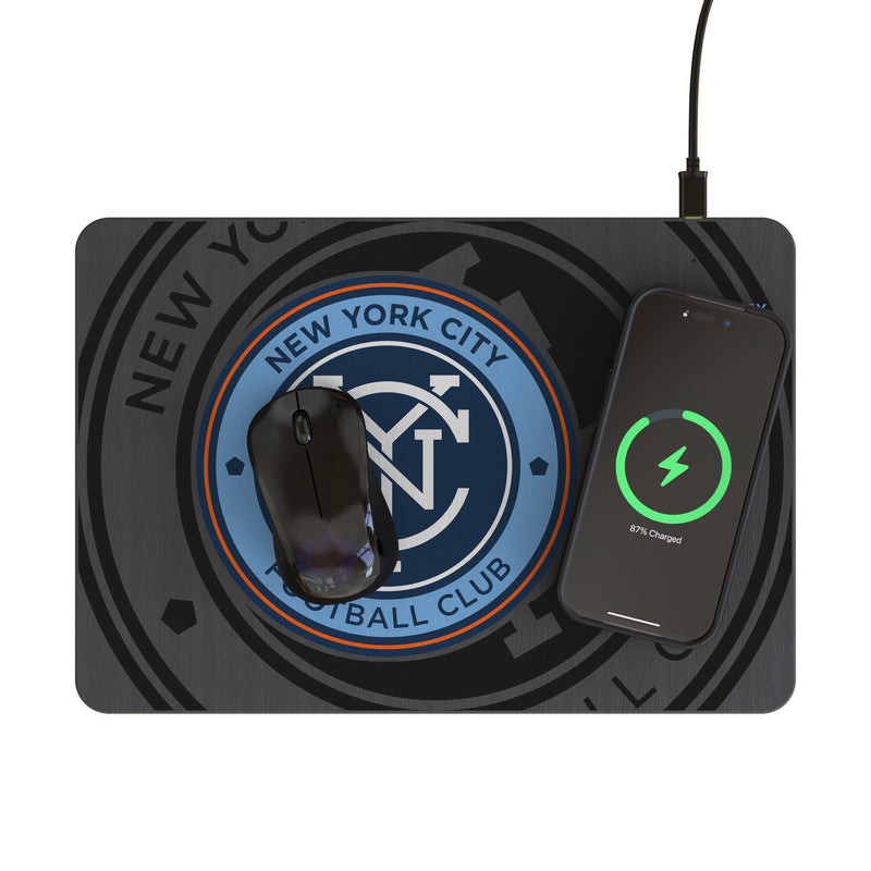 New York City FC Monocolor Tilt 15-Watt Wireless Charger and Mouse Pad Lifestyle.Jpg
