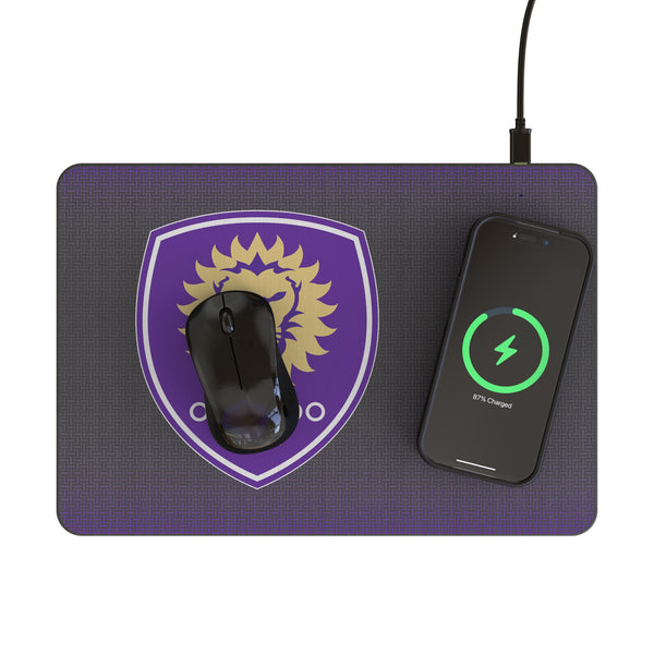 Orlando City Soccer Club Linen 15-Watt Wireless Charger and Mouse Pad Lifestyle.Jpg