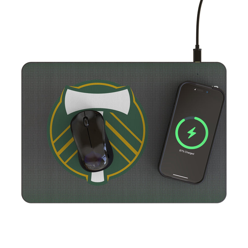 Portland Timbers Linen 15-Watt Wireless Charger and Mouse Pad Lifestyle.Jpg
