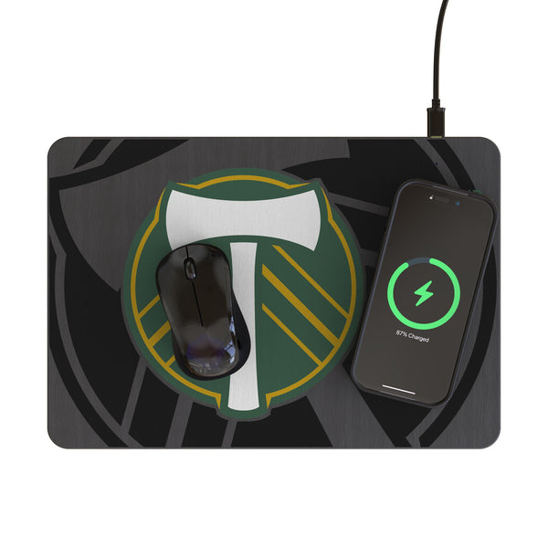 Portland Timbers Monocolor Tilt 15-Watt Wireless Charger and Mouse Pad Lifestyle.Jpg