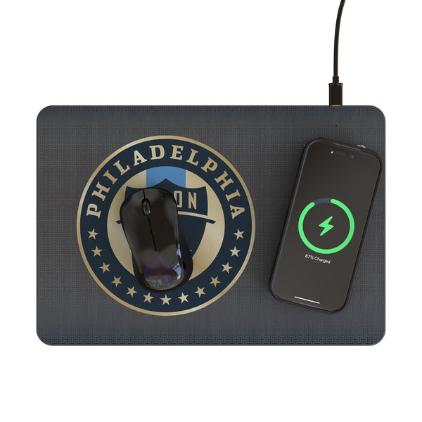 Philadelphia Union Linen 15-Watt Wireless Charger and Mouse Pad Lifestyle.Jpg