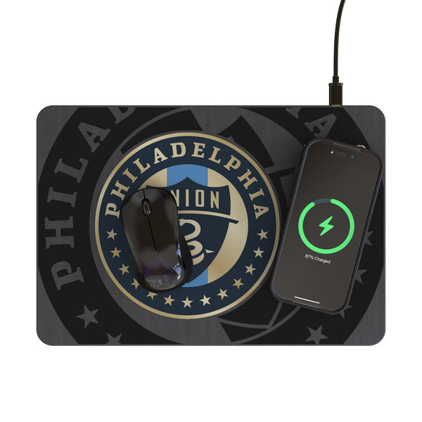 Philadelphia Union Monocolor Tilt 15-Watt Wireless Charger and Mouse Pad Lifestyle.Jpg