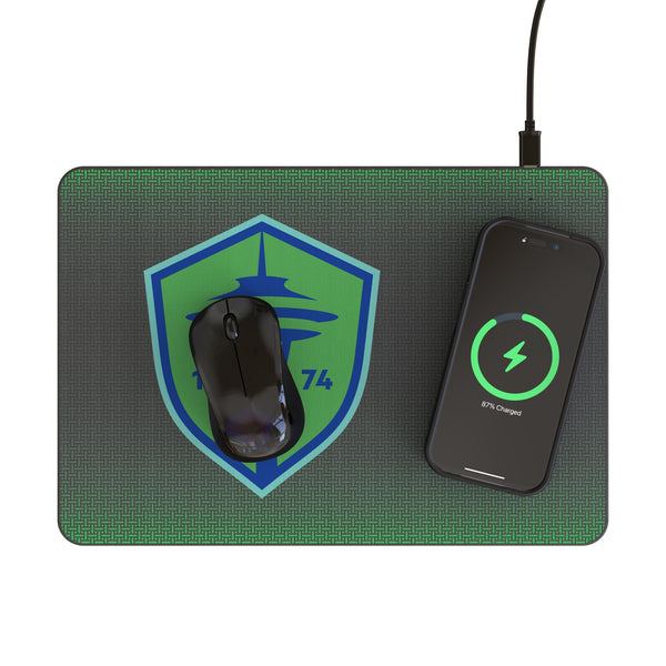Seattle Sounders FC Linen 15-Watt Wireless Charger and Mouse Pad Lifestyle.Jpg