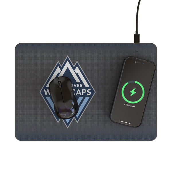 Vancouver Whitecaps Linen 15-Watt Wireless Charger and Mouse Pad Lifestyle.Jpg