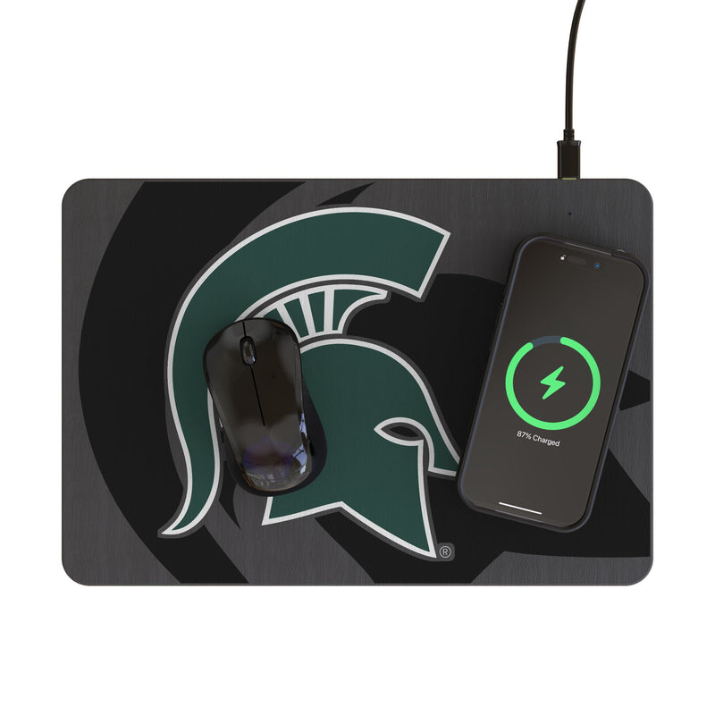 Michigan State University Spartans Monocolor Tilt 15-Watt Wireless Charger and Mouse Pad Lifestyle.Jpg