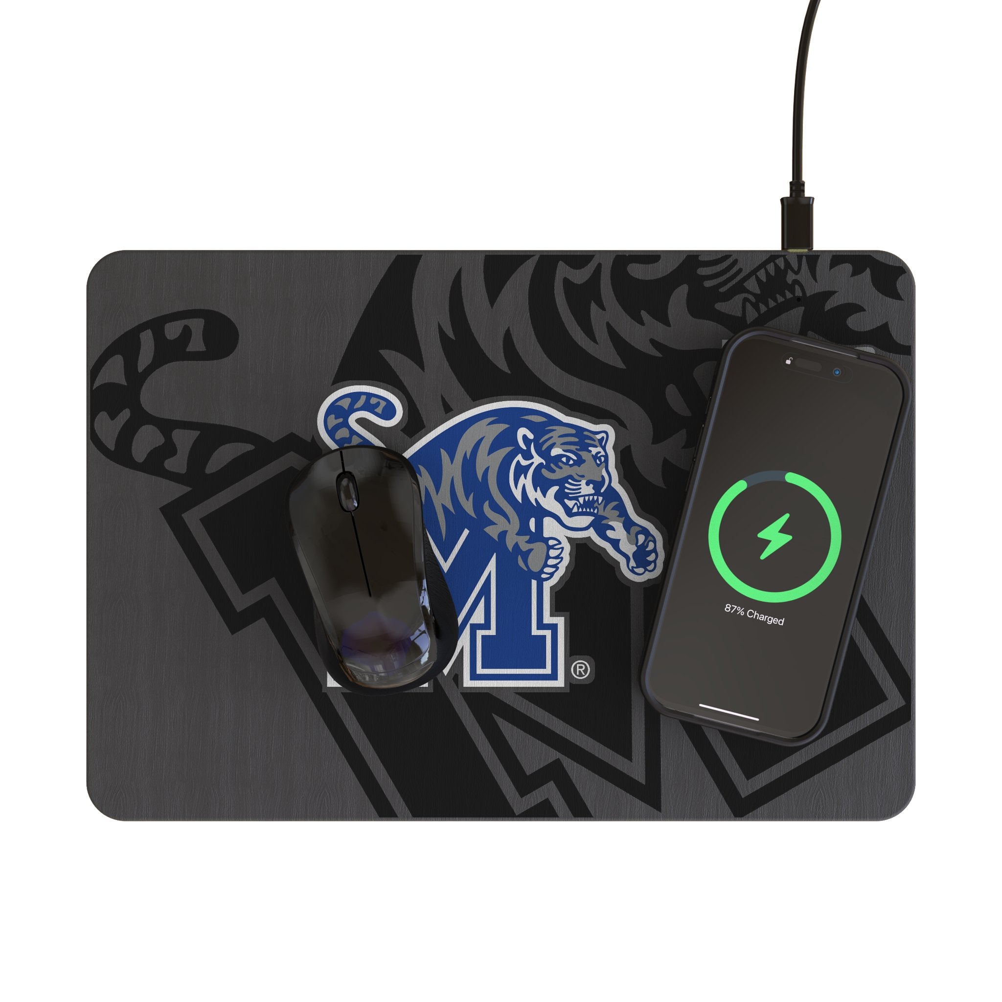 University of Memphis Tigers Monocolor Tilt 15-Watt Wireless Charger and Mouse Pad Lifestyle.Jpg