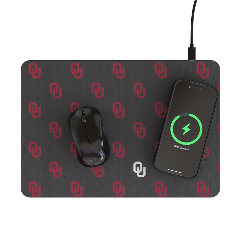 University of Oklahoma Sooners Fashion Pattern 15-Watt Wireless Charger and Mouse Pad Lifestyle.Jpg
