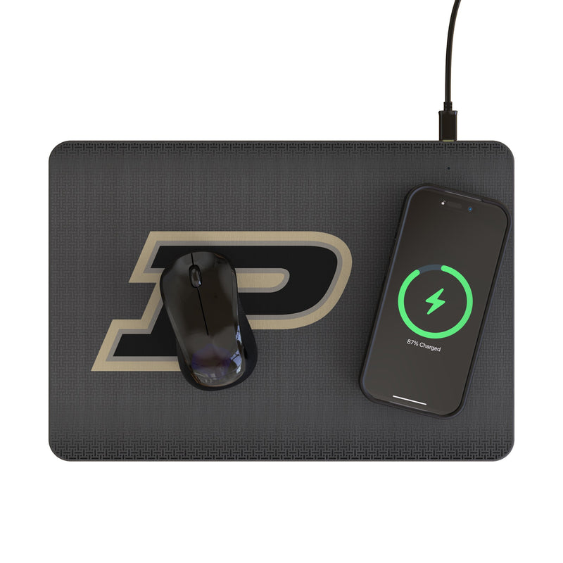 Purdue University Boilermakers Linen 15-Watt Wireless Charger and Mouse Pad Lifestyle.Jpg
