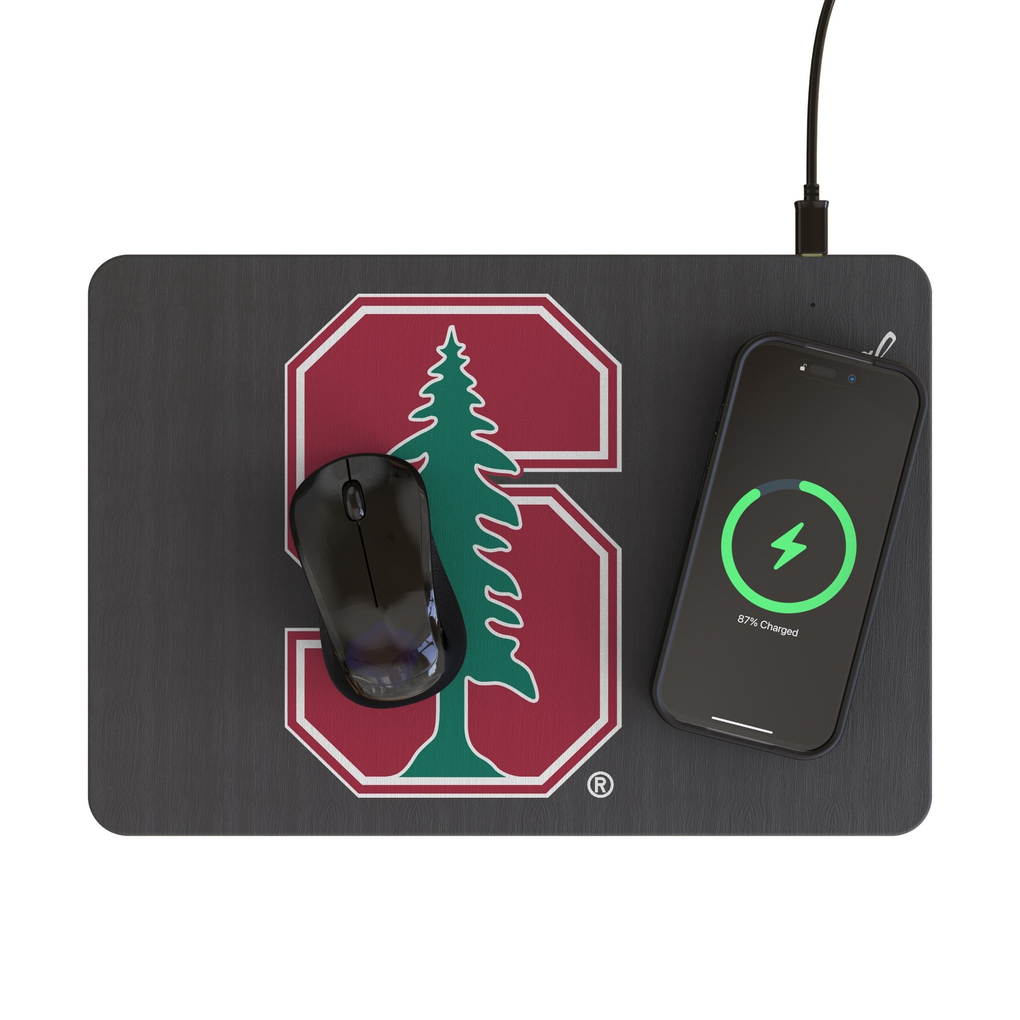 Stanford University Cardinal Monocolor Tilt 15-Watt Wireless Charger and Mouse Pad Lifestyle.Jpg