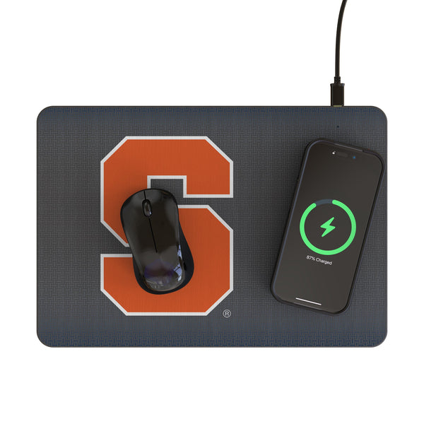Syracuse University Orange Linen 15-Watt Wireless Charger and Mouse Pad Lifestyle.Jpg