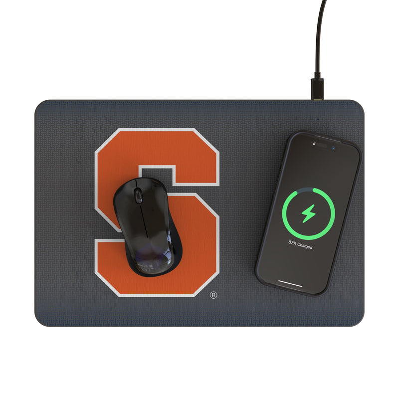 Syracuse University Orange Linen 15-Watt Wireless Charger and Mouse Pad Lifestyle.Jpg