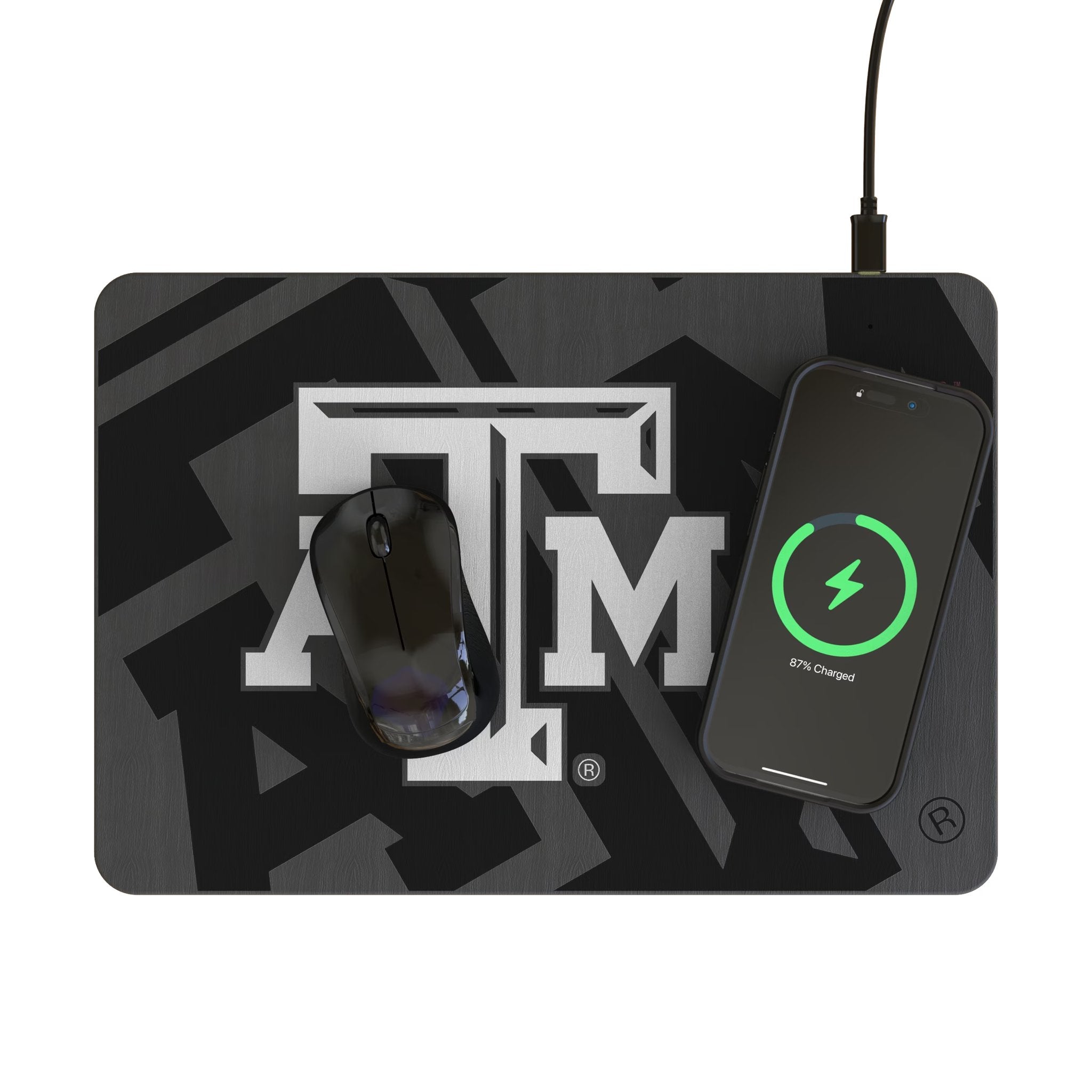 Texas A&M University Aggies Monocolor Tilt 15-Watt Wireless Charger and Mouse Pad Lifestyle.Jpg