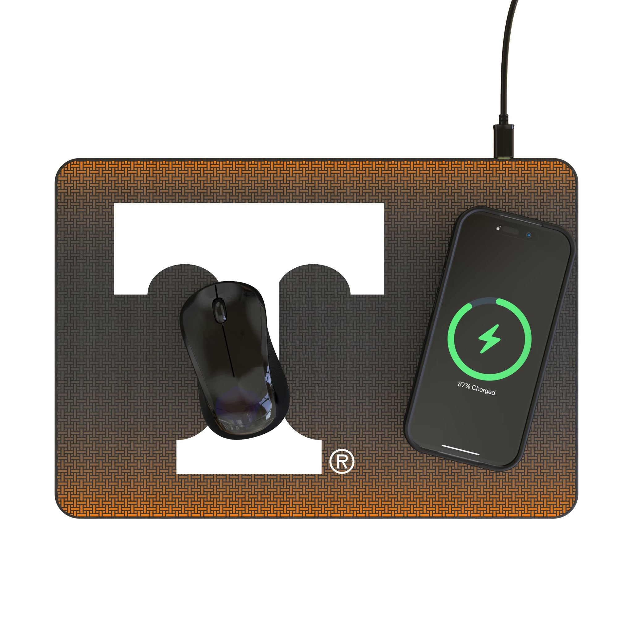 University of Tennessee Volunteers Linen 15-Watt Wireless Charger and Mouse Pad Lifestyle.Jpg