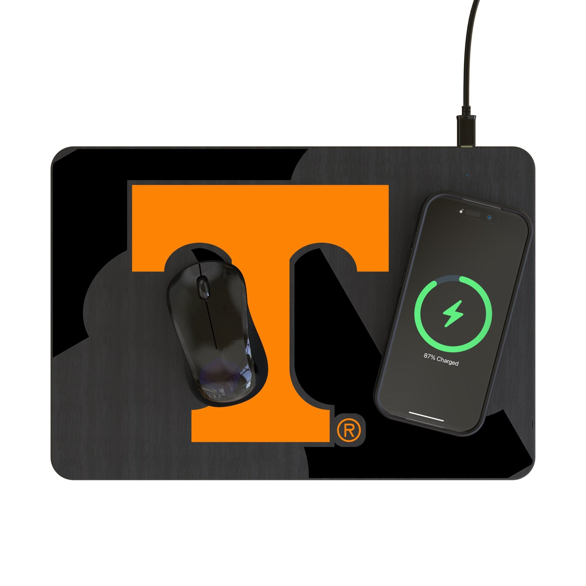 University of Tennessee Volunteers Monocolor Tilt 15-Watt Wireless Charger and Mouse Pad Lifestyle.Jpg