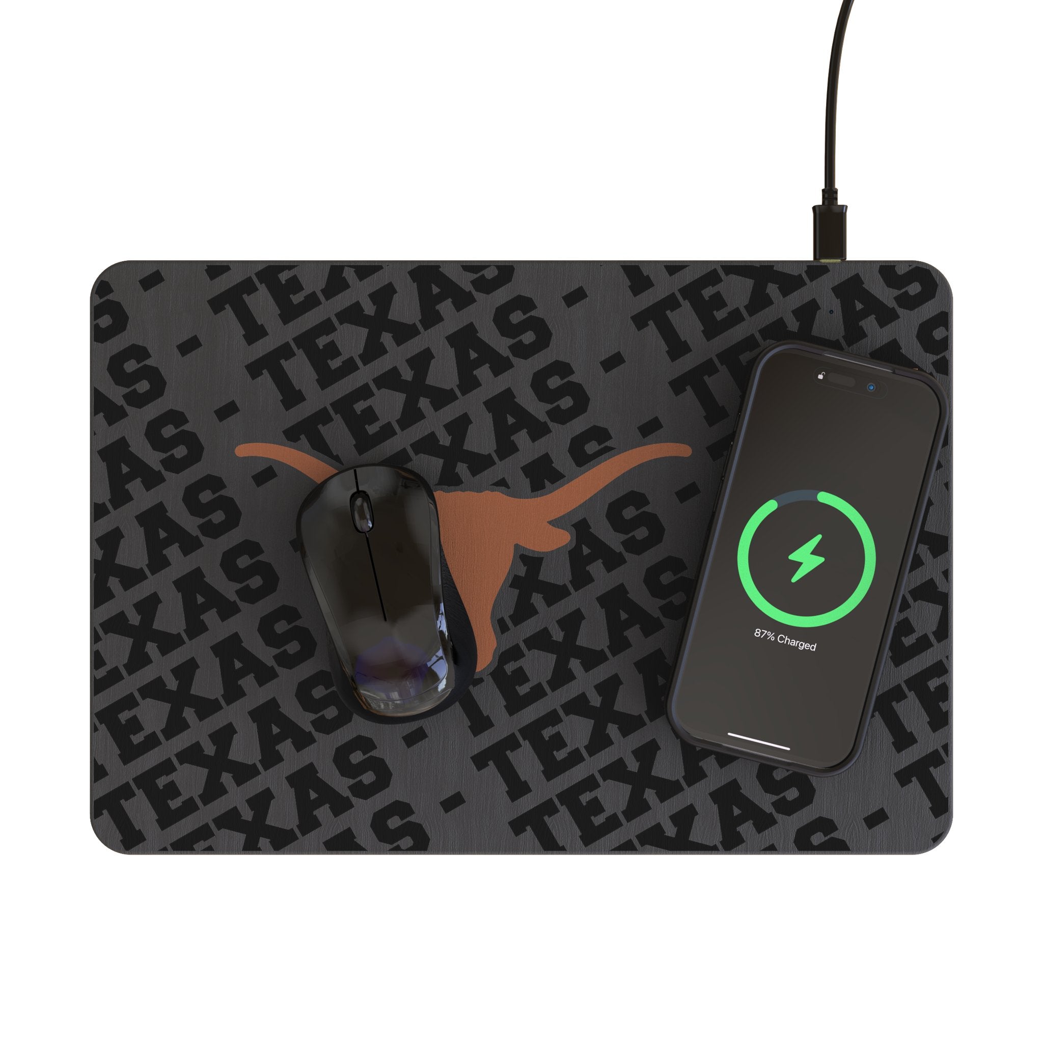 University of Texas Longhorns Monocolor Tilt 15-Watt Wireless Charger and Mouse Pad Lifestyle.Jpg
