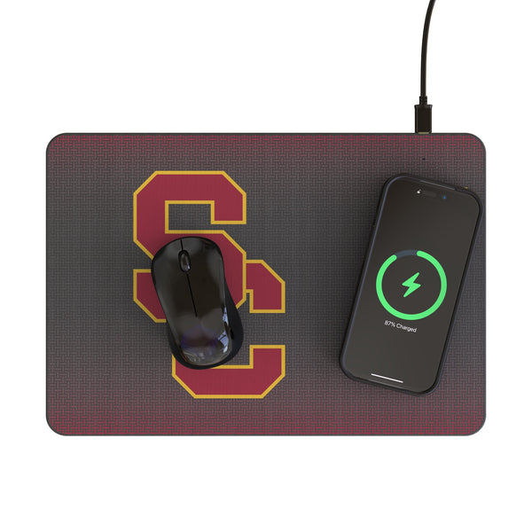 University of Southern California Trojans Linen 15-Watt Wireless Charger and Mouse Pad Lifestyle.Jpg