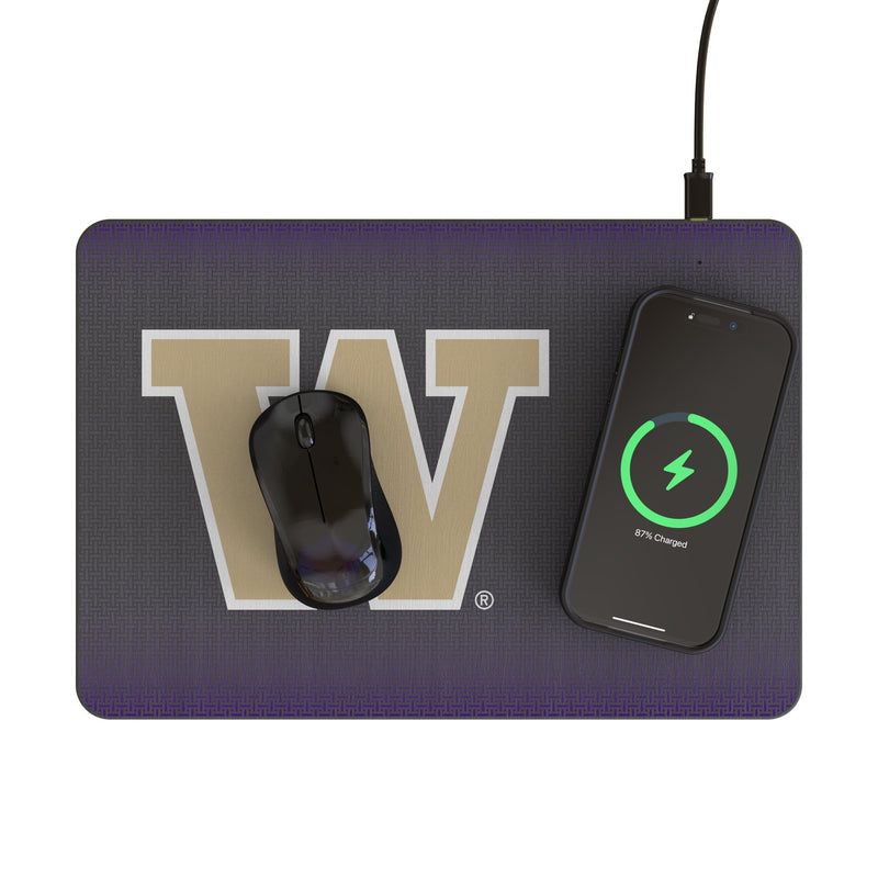 University of Washington Huskies Linen 15-Watt Wireless Charger and Mouse Pad Lifestyle.Jpg