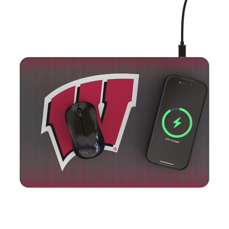 University of Wisconsin Badgers Linen 15-Watt Wireless Charger and Mouse Pad Lifestyle.Jpg