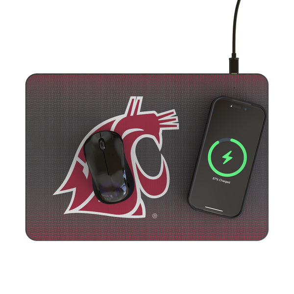 Washington State University Cougars Linen 15-Watt Wireless Charger and Mouse Pad Lifestyle.Jpg