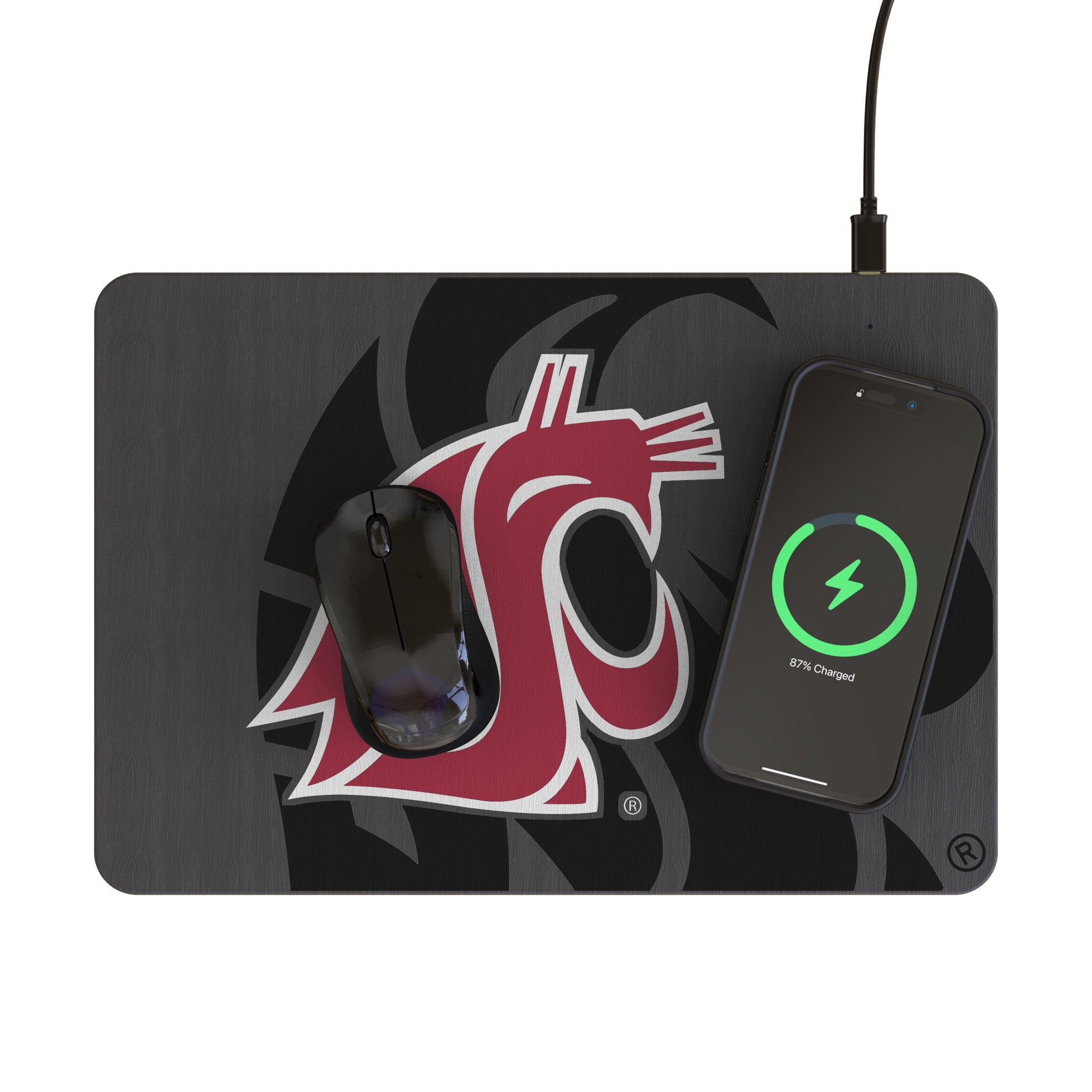 Washington State University Cougars Monocolor Tilt 15-Watt Wireless Charger and Mouse Pad Lifestyle.Jpg