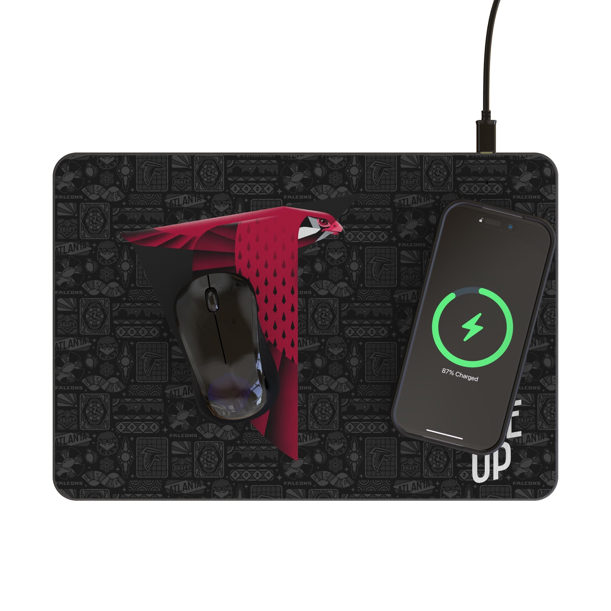 Atlanta Falcons 2024 Edition 15-Watt Wireless Charger and Mouse Pad Lifestyle.Jpg