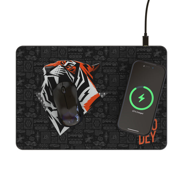 Cincinnati Bengals 2024 Edition 15-Watt Wireless Charger and Mouse Pad Lifestyle.Jpg