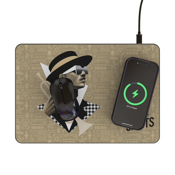 New Orleans Saints 2024 Edition 15-Watt Wireless Charger and Mouse Pad Lifestyle.Jpg