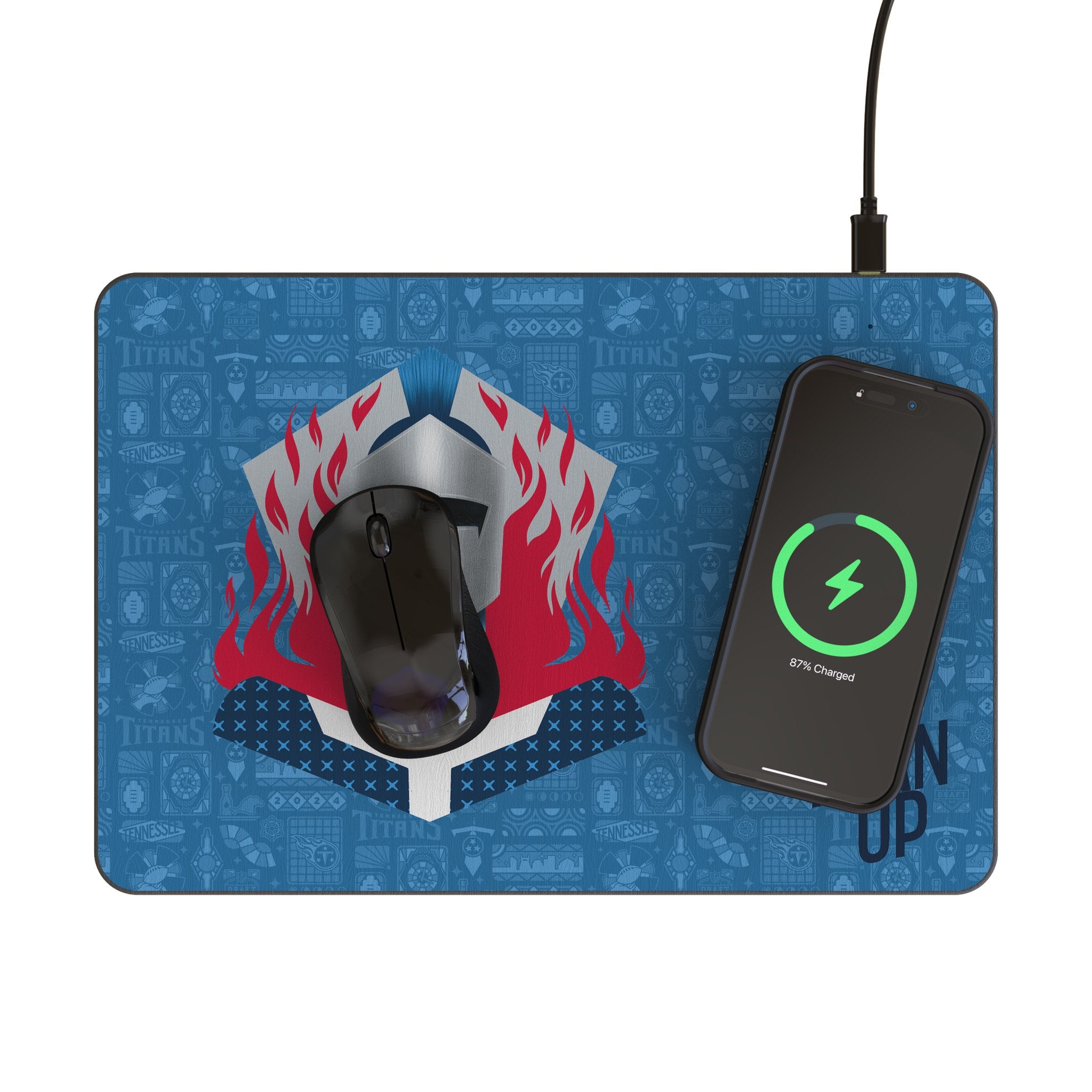 Tennessee Titans 2024 Edition 15-Watt Wireless Charger and Mouse Pad Lifestyle.Jpg