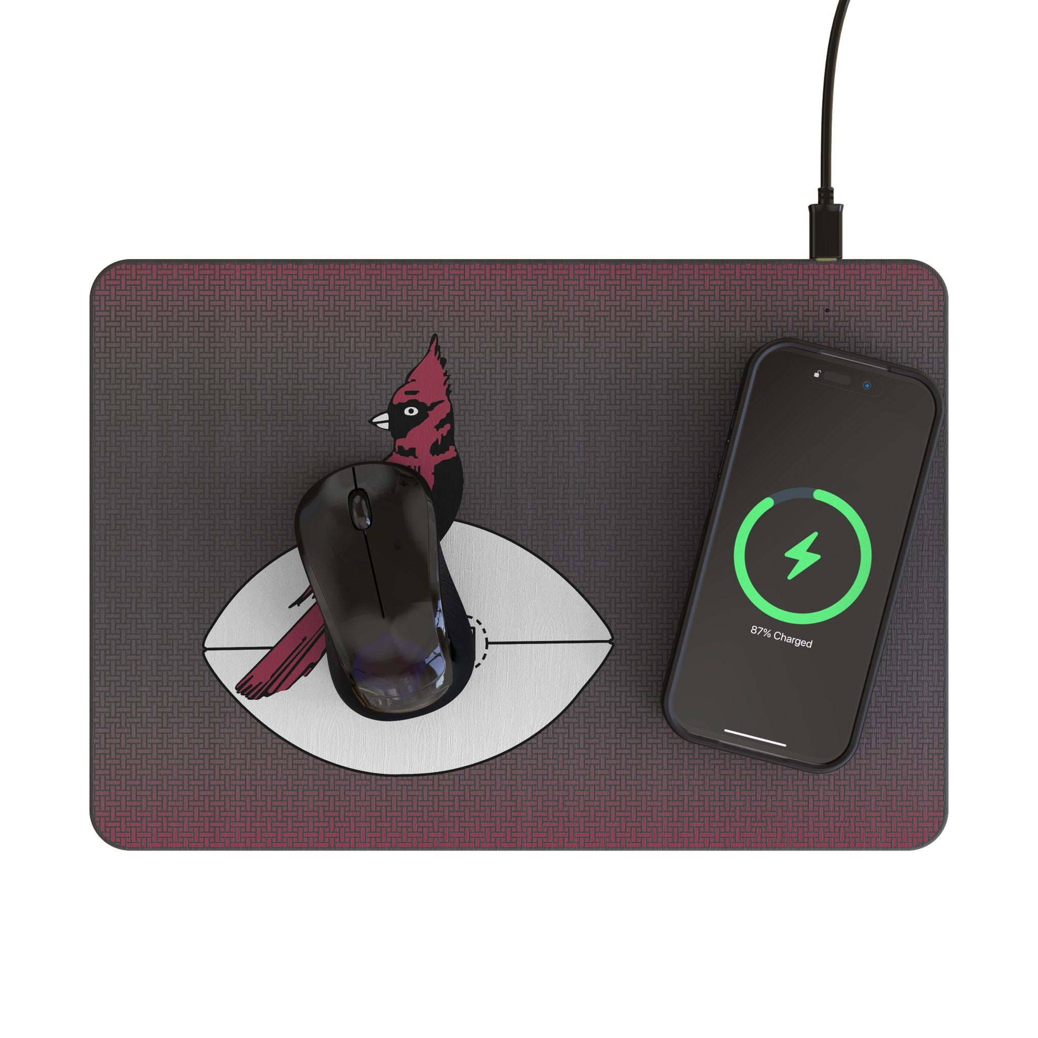 Chicago Cardinals 1947-1959 Historic Collection Linen 15-Watt Wireless Charger and Mouse Pad Lifestyle.Jpg