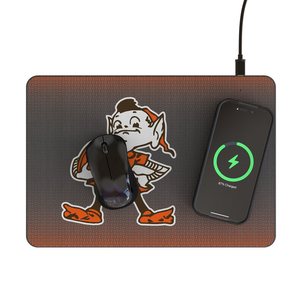 Cleveland Browns Historic Collection Linen 15-Watt Wireless Charger and Mouse Pad Lifestyle.Jpg