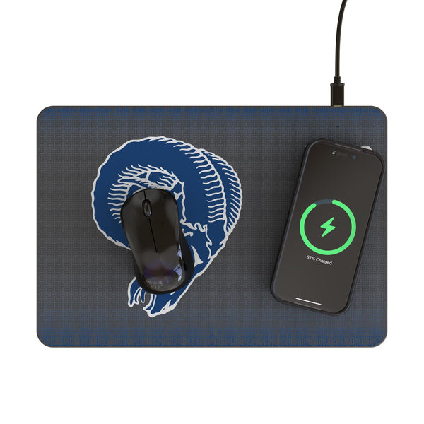Los Angeles Rams Historic Collection Linen 15-Watt Wireless Charger and Mouse Pad Lifestyle.Jpg