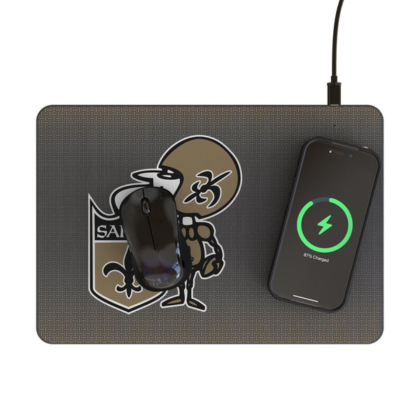 New Orleans Saints Historic Collection Linen 15-Watt Wireless Charger and Mouse Pad Lifestyle.Jpg