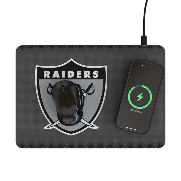 Oakland Raiders 1963 Historic Collection Linen 15-Watt Wireless Charger and Mouse Pad Lifestyle.Jpg